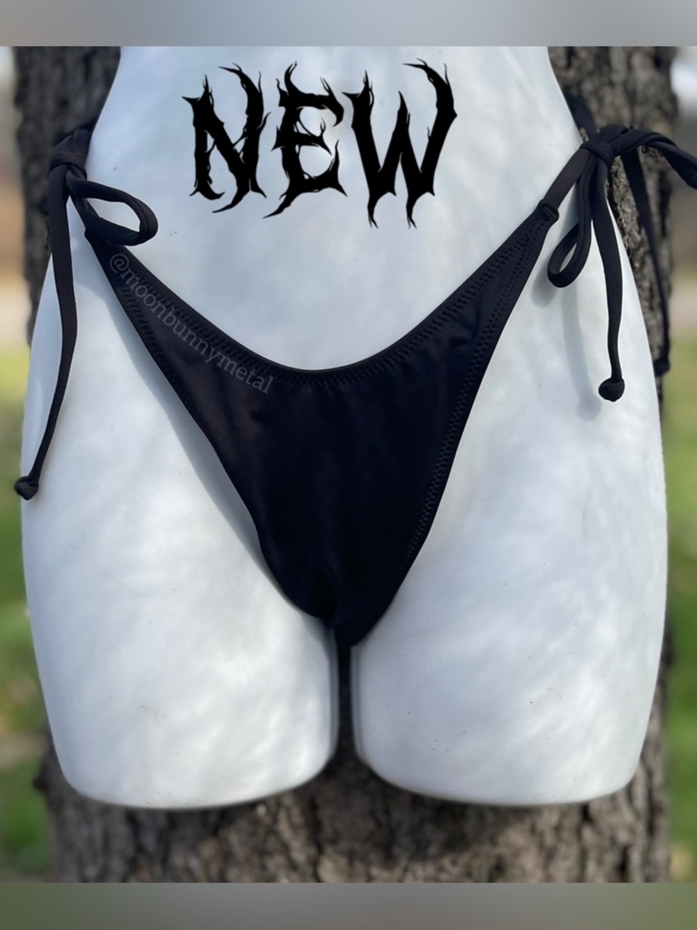 NEW Skims Bikini Bottom Onyx Dippy Tie Black High Wasted Kardashian Swimwear S